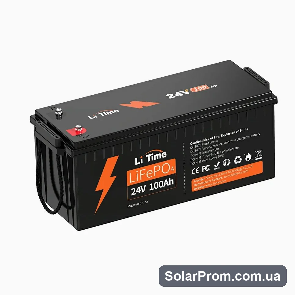 Акумулятор LiTime LiFePO4 24V 100Ah (BMS 100A, 2560 Вт·год) в каталозі SolarProm