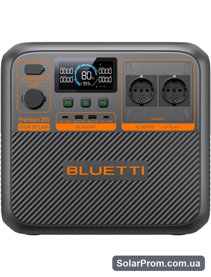 Портативна зарядна станція Bluetti Premium 200 V2 (2700 Вт, 2073 Вт·год, LiFePO4) в каталозі SolarProm