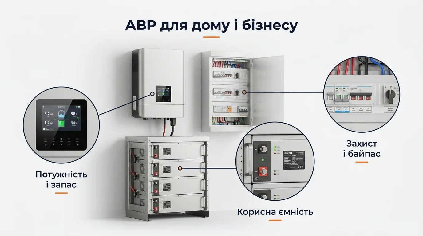 Інфографіка: АВР для дому і бізнесу: генератор, СЕС і мережа без конфліктів