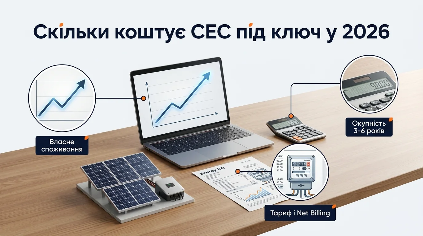 Інфографіка: Скільки коштує СЕС під ключ у 2026: чесний кошторис по пунктах